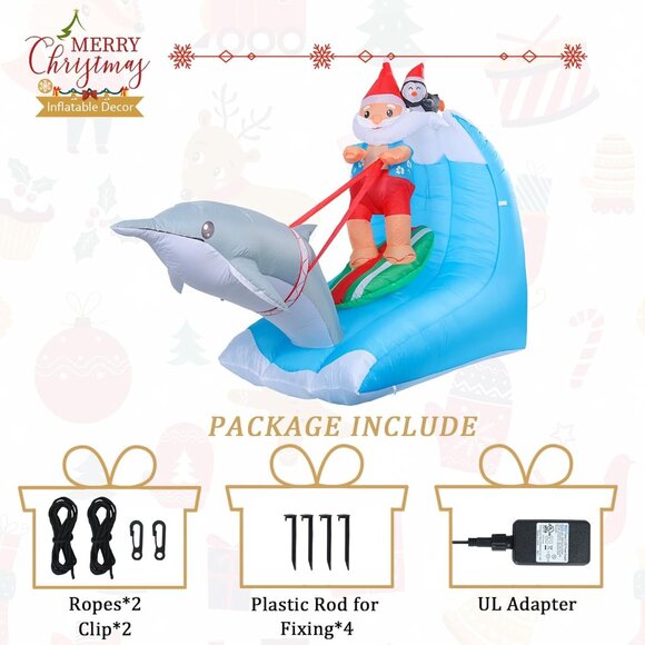 ⚡7.55FT Christmas Inflatable Santa Claus Penguin Dolphin Outdoor Decoration - Picture 6 of 7
